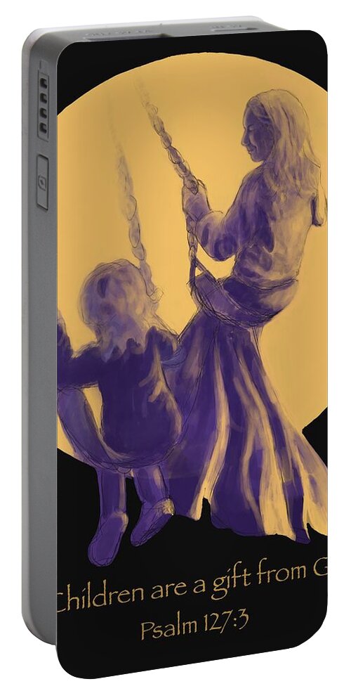 Moon Portable Battery Charger featuring the digital art Children Are A Gift From God by Larry Whitler