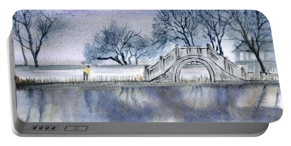Bridge Portable Battery Charger featuring the painting Chinese village #1 by Betty M M Wong