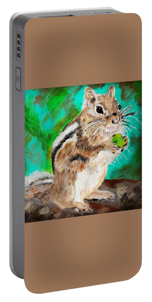 Chipmunk Portable Battery Charger featuring the painting Chipmunk by Melody Fowler