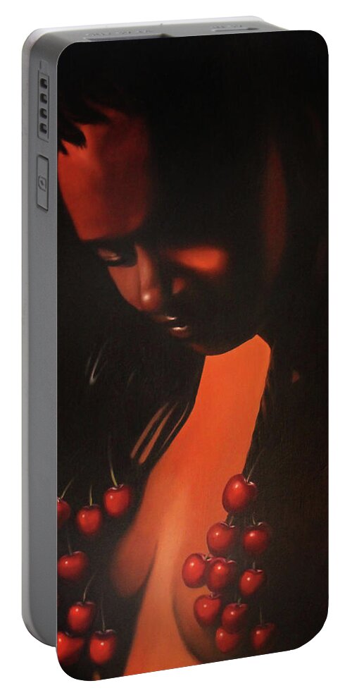 Chocolate Portable Battery Charger featuring the painting Chocolate and Cherries by Jerome White