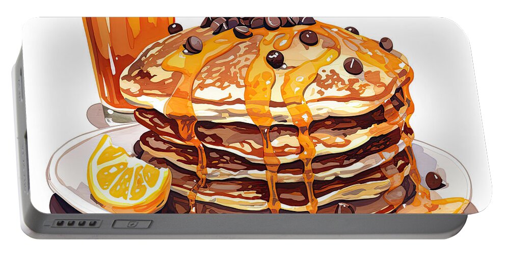 Pancake Art Portable Battery Charger featuring the digital art Chocolate Chip Pancakes - Pancake Art by Lourry Legarde
