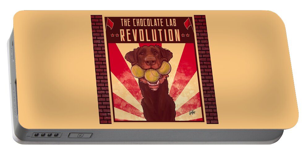 Labrador Retriever Portable Battery Charger featuring the drawing Chocolate Lab REVOLUTION by John LaFree