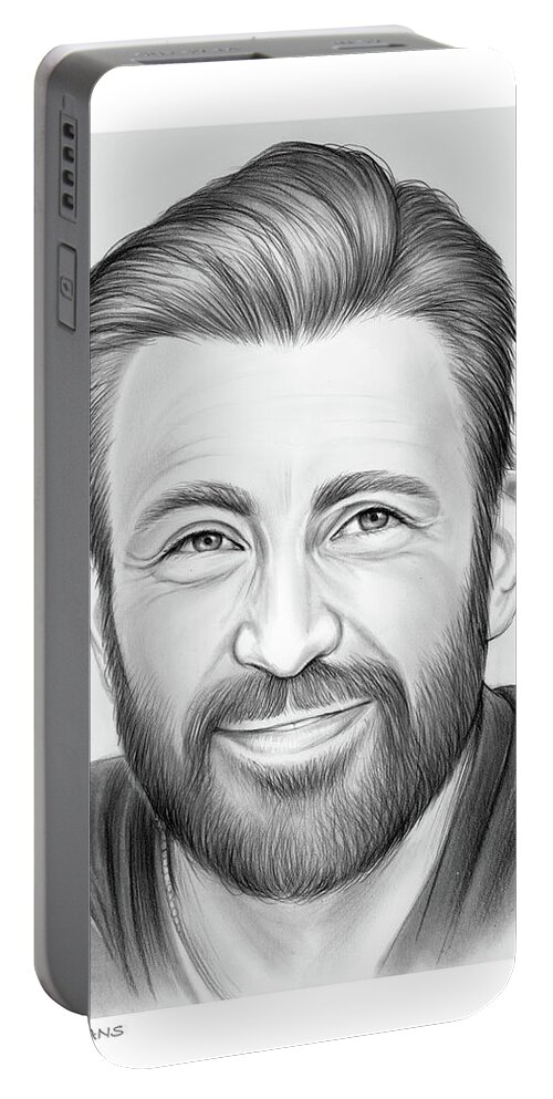 Chris Evans Portable Battery Charger featuring the drawing Chris Evans - pencil by Greg Joens