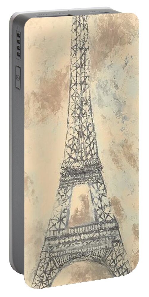 Eiffel Tower Portable Battery Charger featuring the painting Christian's Paris by Torrie Smiley