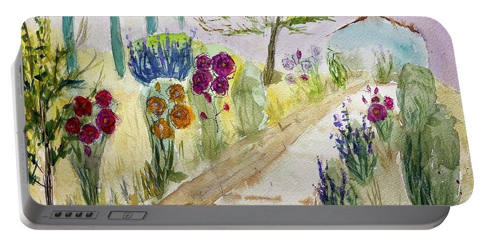 Gershon Bachus Vintners Portable Battery Charger featuring the painting Christinas Garden at GBV by Roxy Rich