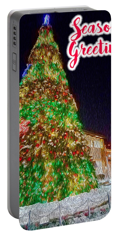 Christmas Card With Season's Greeting Large Colorful Tree Portable Battery Charger featuring the photograph Christmas Card with Season's Greeting - Large Colorful Tree by David Morehead