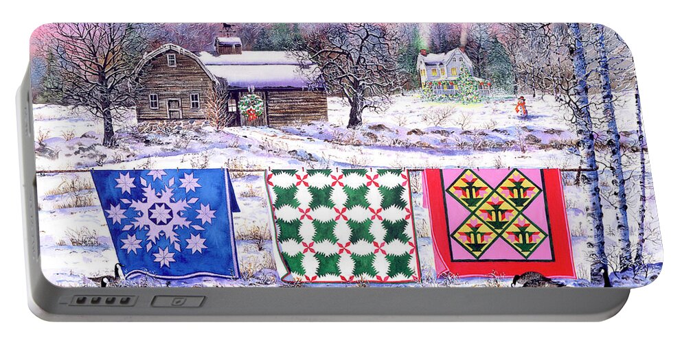 Christmas Portable Battery Charger featuring the painting Christmas Eve Quilts by Diane Phalen