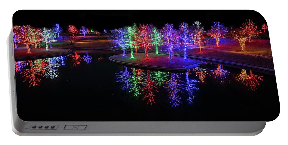 Christmas Lights Portable Battery Charger featuring the photograph Christmas Forest Reflection by Ron Long Ltd Photography