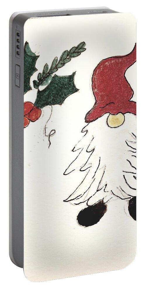  Portable Battery Charger featuring the painting Christmas Gnome by Margaret Welsh Willowsilk