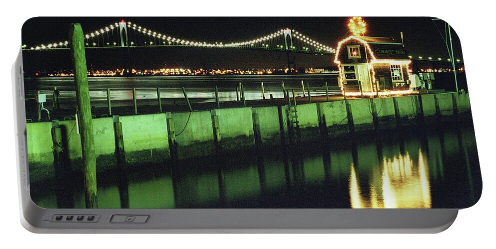 Newport Bridge Portable Battery Charger featuring the photograph Christmas on the Bay by Jim Feldman