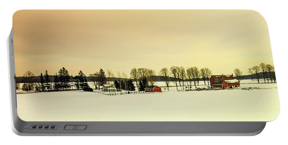 Christmas Card Scene. Portable Battery Charger featuring the photograph Christmas on the Farm. by James Canning