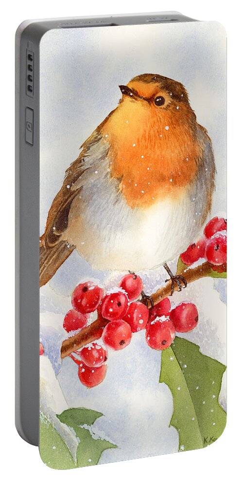 Christmas Portable Battery Charger featuring the painting Christmas Robin by Espero Art