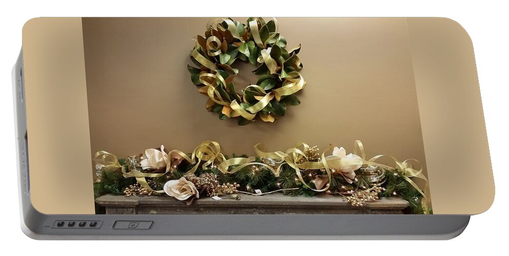 Wreath Portable Battery Charger featuring the photograph Christmas Wreath and Swag by Nancy Ayanna Wyatt