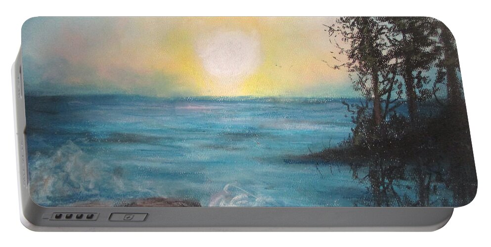 Sunset Portable Battery Charger featuring the painting Chromatic Sea by Jen Shearer
