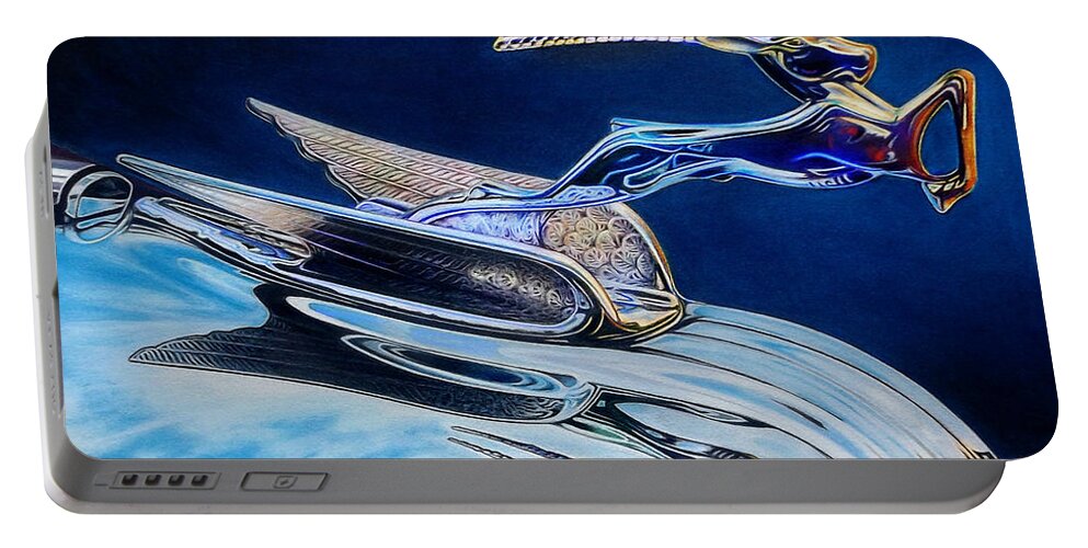 Ram Hood Ornament Image Portable Battery Charger featuring the drawing Chrome Ram by David Neace