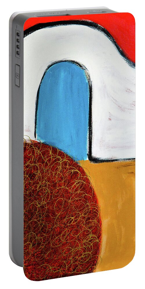 Adobe Wall Portable Battery Charger featuring the painting Church wall with tumbleweed by Ted Clifton