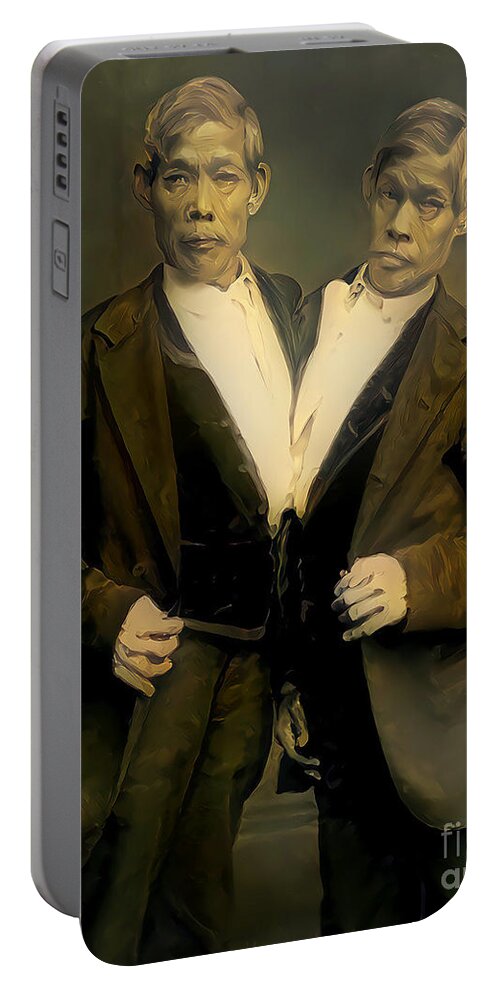 Wingsdomain Portable Battery Charger featuring the photograph Circus Sideshow Chang and Eng Bunker Siamese Twins 20210220 by Wingsdomain Art and Photography