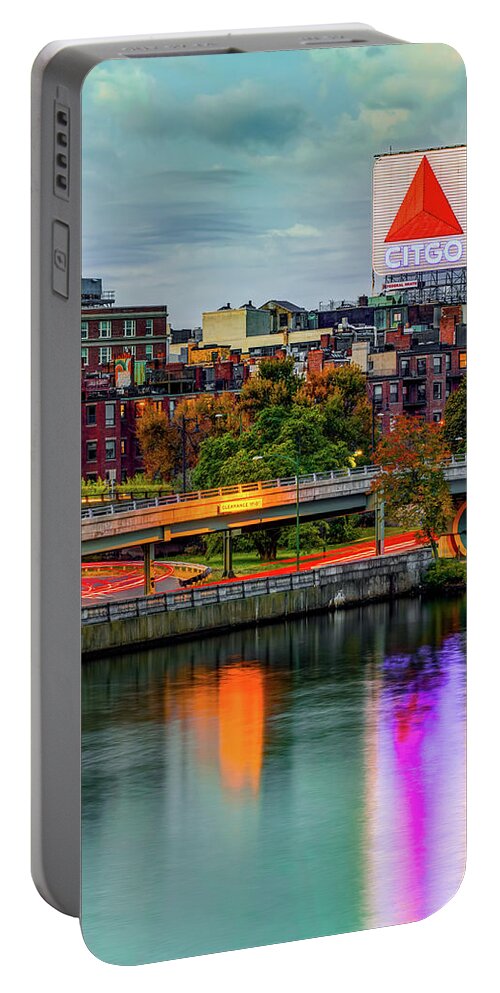 Citgo Sign Portable Battery Charger featuring the photograph Citgo Sign and Boston's Charles River in The Fall by Gregory Ballos