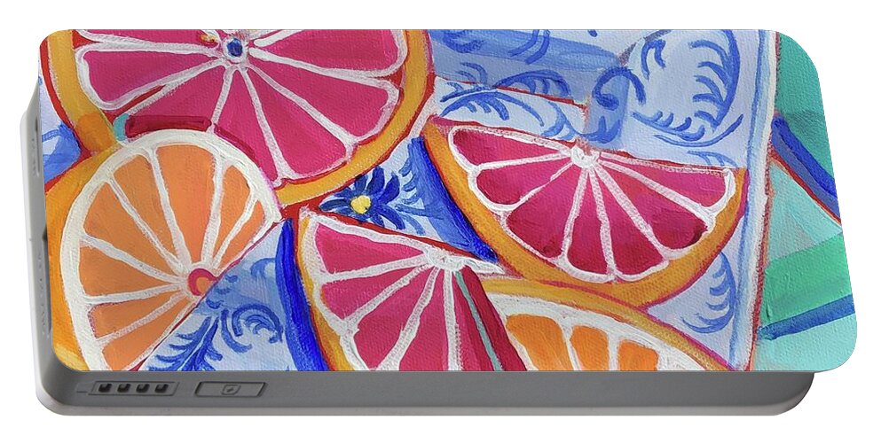Citrus Portable Battery Charger featuring the painting Citrus Slices by Debra Bretton Robinson