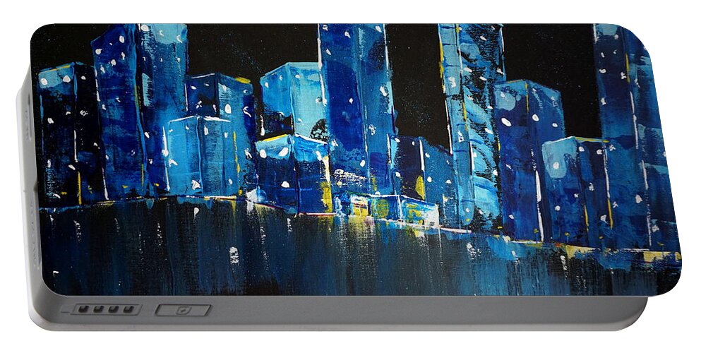 City Portable Battery Charger featuring the painting City At Night by Brent Knippel