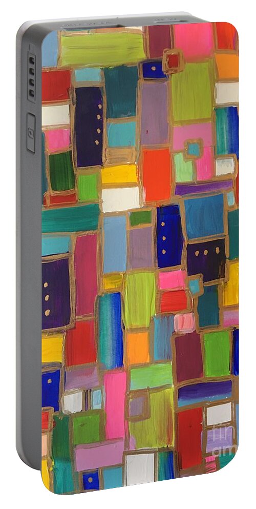 Color Splash Abstract Grid Bricks Contemporary Portable Battery Charger featuring the painting City Grid by Debora Sanders