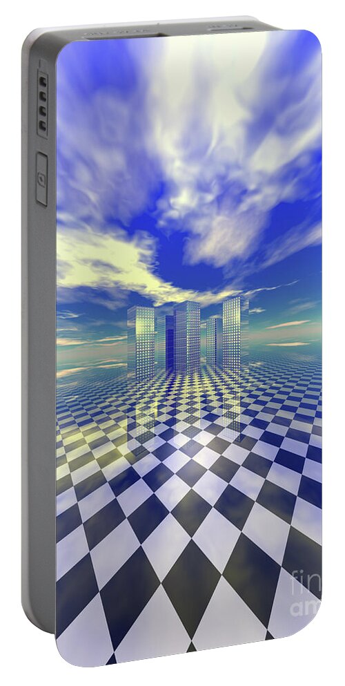 Digital Art Portable Battery Charger featuring the digital art City in the Clouds by Phil Perkins