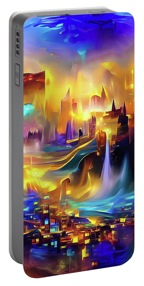 City Portable Battery Charger featuring the digital art City Lights 16 Golden Flow by Matthias Hauser