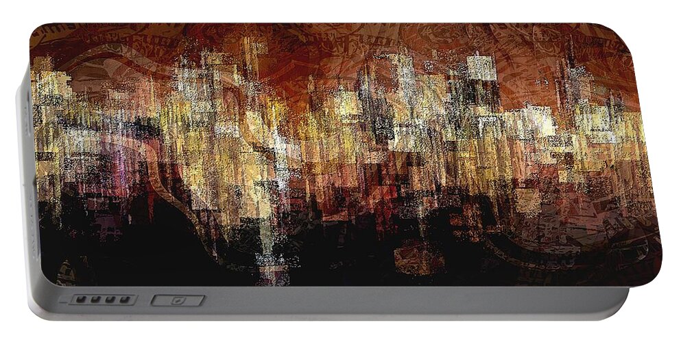 Cityscape Portable Battery Charger featuring the digital art City on the Edge by David Manlove