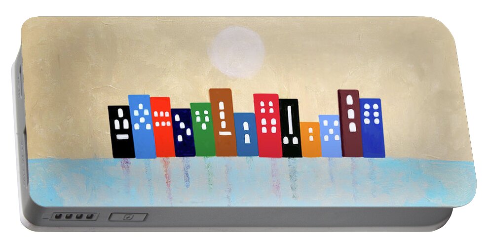 City Portable Battery Charger featuring the painting City Reflections by Deborah Boyd
