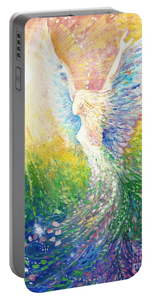Light Portable Battery Charger featuring the painting Clad in the Light by Merana Cadorette