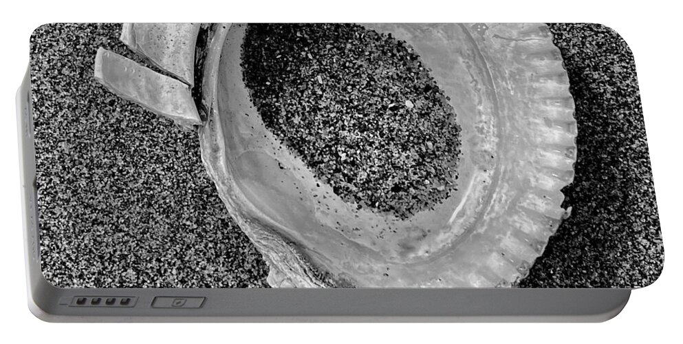 Black And White Portable Battery Charger featuring the photograph Clam Shell - Sandy Beach bw by Jerry Abbott