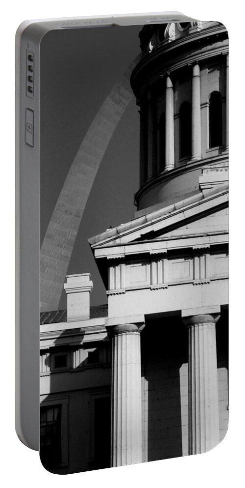 Architecture Portable Battery Charger featuring the photograph Classical Courthouse Arch Black White by Patrick Malon