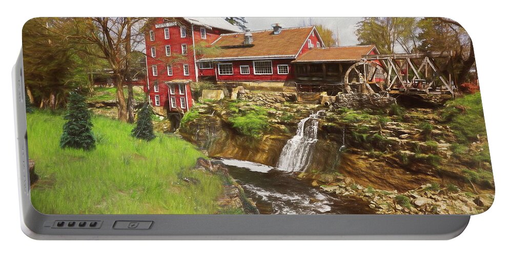 Clifton Mill Vintage Retro Portable Battery Charger featuring the mixed media Clifton Mill Vintage Retro by Dan Sproul