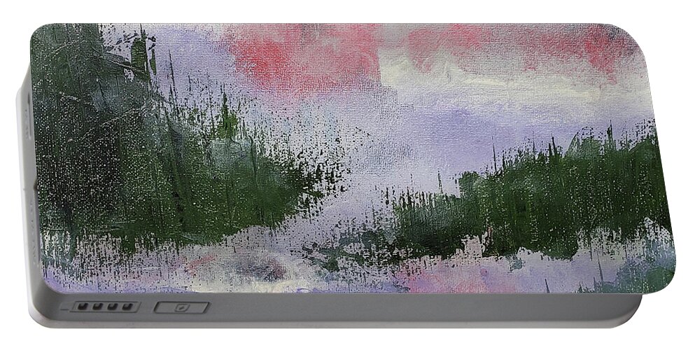 Climate Change Portable Battery Charger featuring the painting CLIMATE CHANGE II Abstract in Red Pink Purple Green by Lynnie Lang