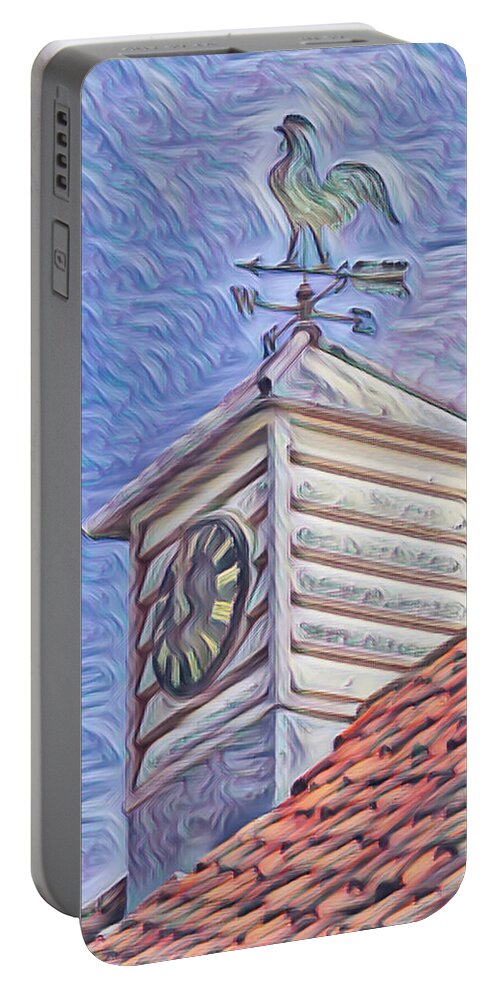 'weather Vane' Portable Battery Charger featuring the photograph Clock and weather vane with painterly look by Sue Leonard