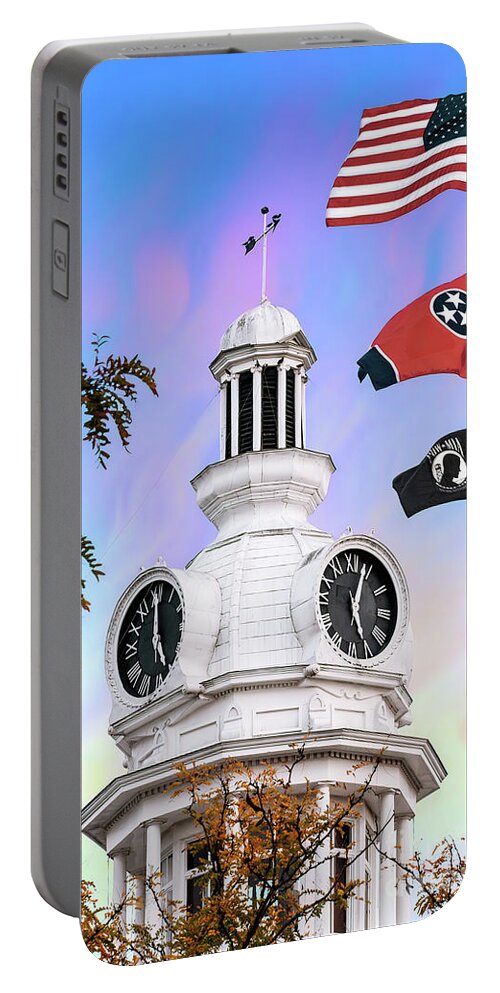 Clock Tower Portable Battery Charger featuring the photograph Clock Tower by Jerry Cowart