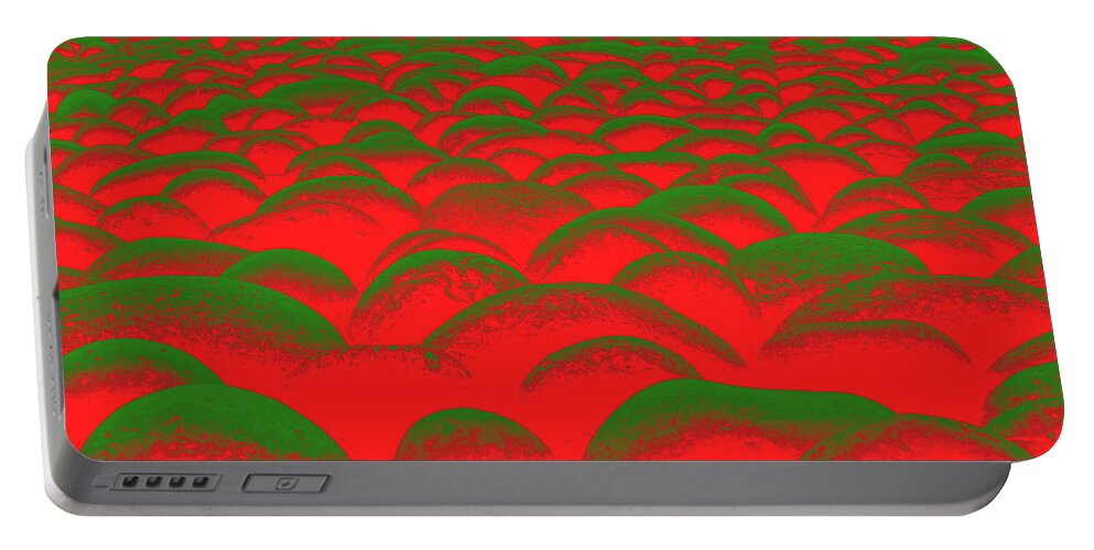 Memphis Portable Battery Charger featuring the digital art Close Up To A Rock Wall, Bright Red And Dark Green by David Desautel