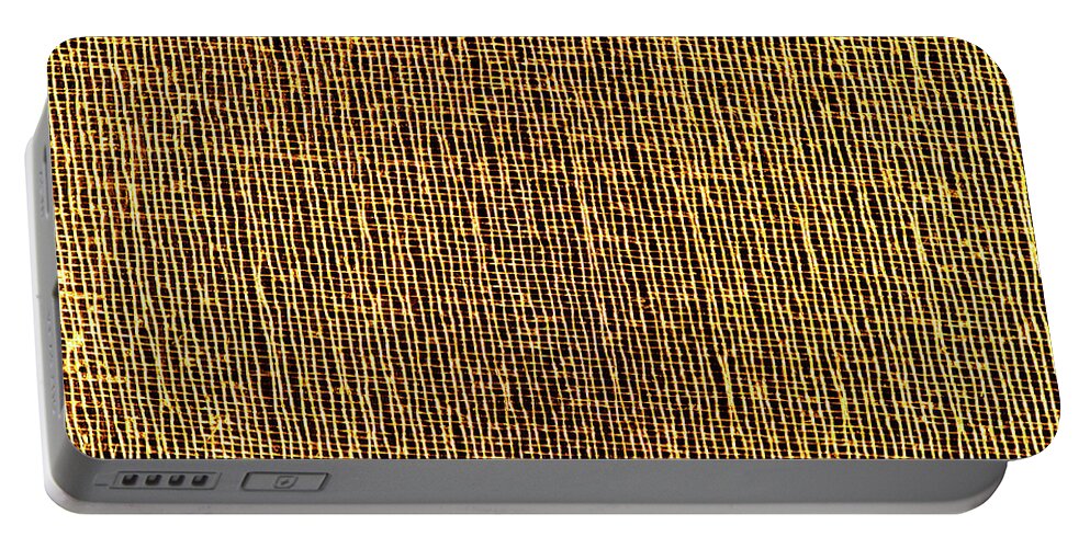 Texture Portable Battery Charger featuring the photograph Closeup Of Golden Organza Macro Mesh Texture by Severija Kirilovaite