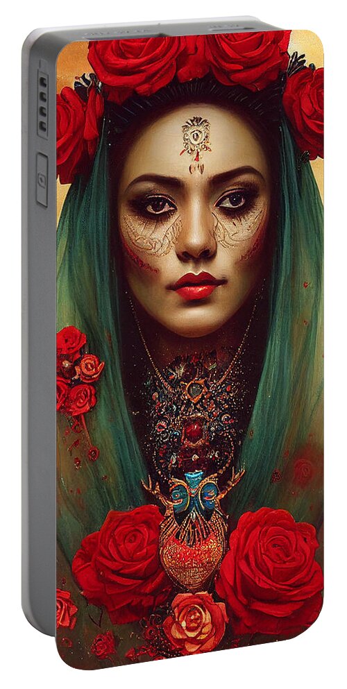 Beautiful Portable Battery Charger featuring the painting Closeup Portrait Of Beautiful Mexican Queen Of Th 4fe6ce64 5481 4142 Ae54 E451d4f6a147 by MotionAge Designs