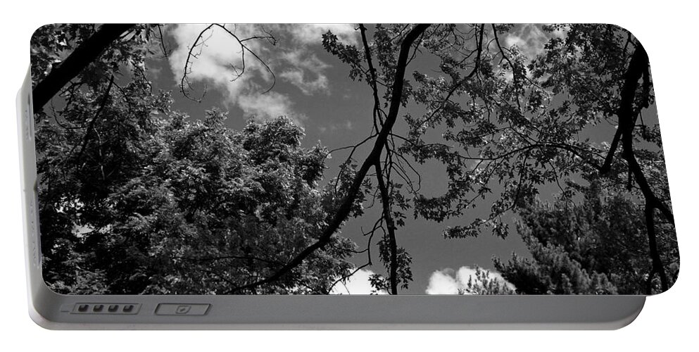 Nature Portable Battery Charger featuring the photograph Clouds and Trees Black and White - Frank J Casella by Frank J Casella