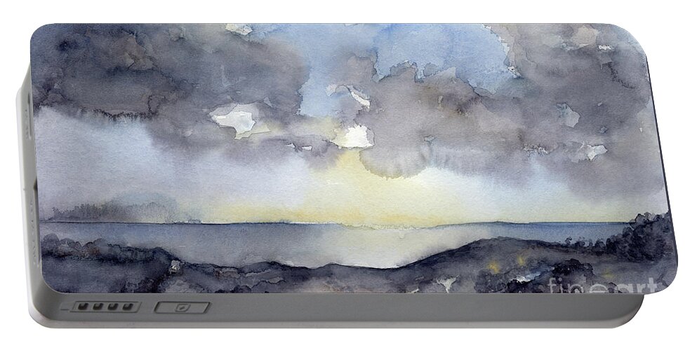 Watercolor Portable Battery Charger featuring the painting Clouds over the sea by Adriana Mueller