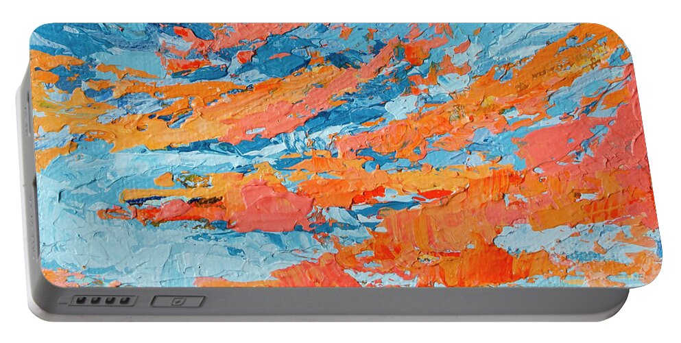 Sky Painting Portable Battery Charger featuring the painting Cloudscape Orange Sunset Over and Open Field by Patricia Awapara