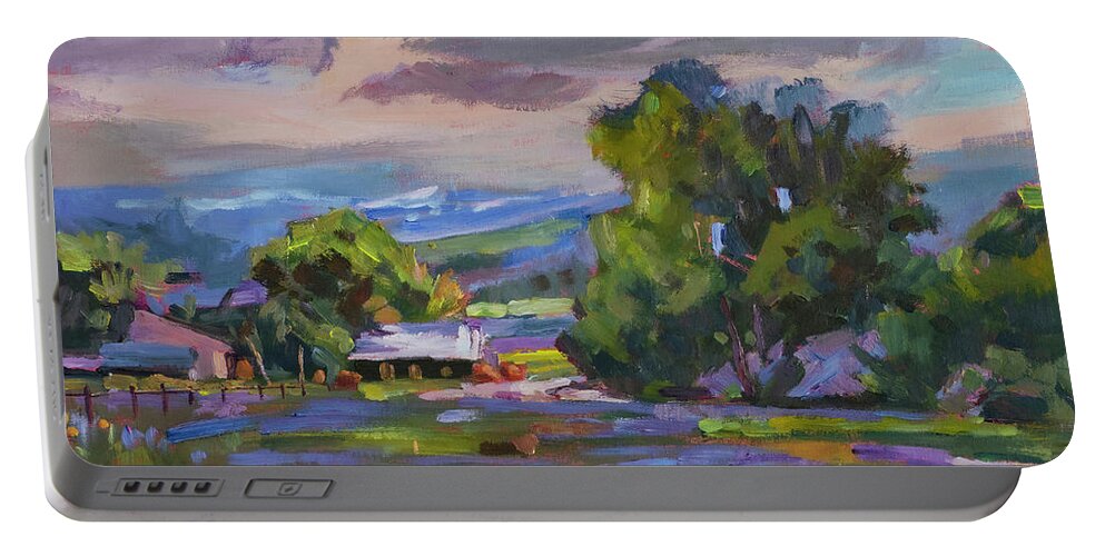Landscape Portable Battery Charger featuring the painting Cloudy Day, San Ysidro by David Lloyd Glover