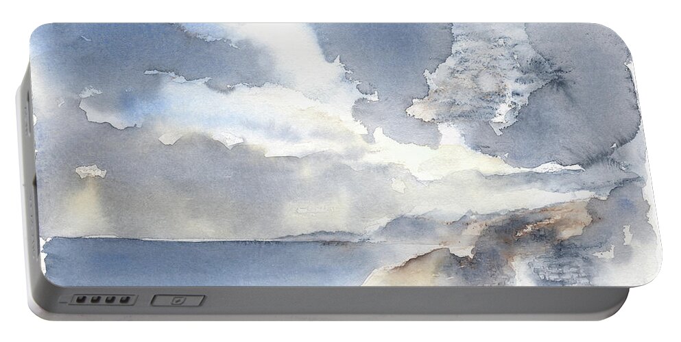 Seascape Portable Battery Charger featuring the painting Cloudy sky and the Mediterranean Sea by Adriana Mueller