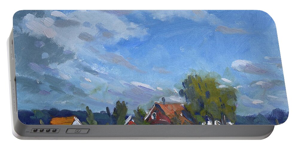 Cloudy Day Portable Battery Charger featuring the painting Clowdy Day by Ylli Haruni