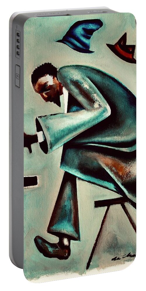 Thelonious Monk Portable Battery Charger featuring the painting Coat and Hats / Thelonious Monk by Martel Chapman