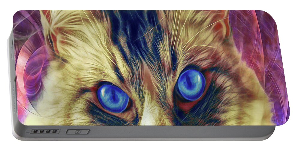 Cat Portable Battery Charger featuring the digital art Cobalt Blues - Square Version by Studio B Prints