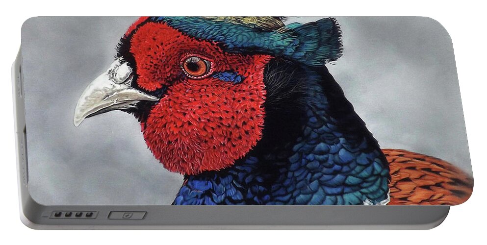 Pheasant Portable Battery Charger featuring the painting Cocky by Linda Becker