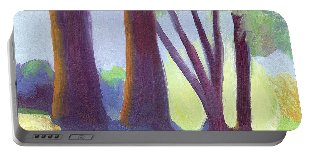 Codornices Portable Battery Charger featuring the painting Codornices Park by Linda Ruiz-Lozito