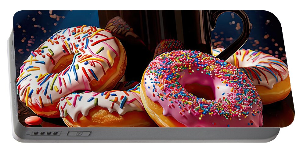 Coffee And Donuts Portable Battery Charger featuring the digital art Coffee Date by Lourry Legarde